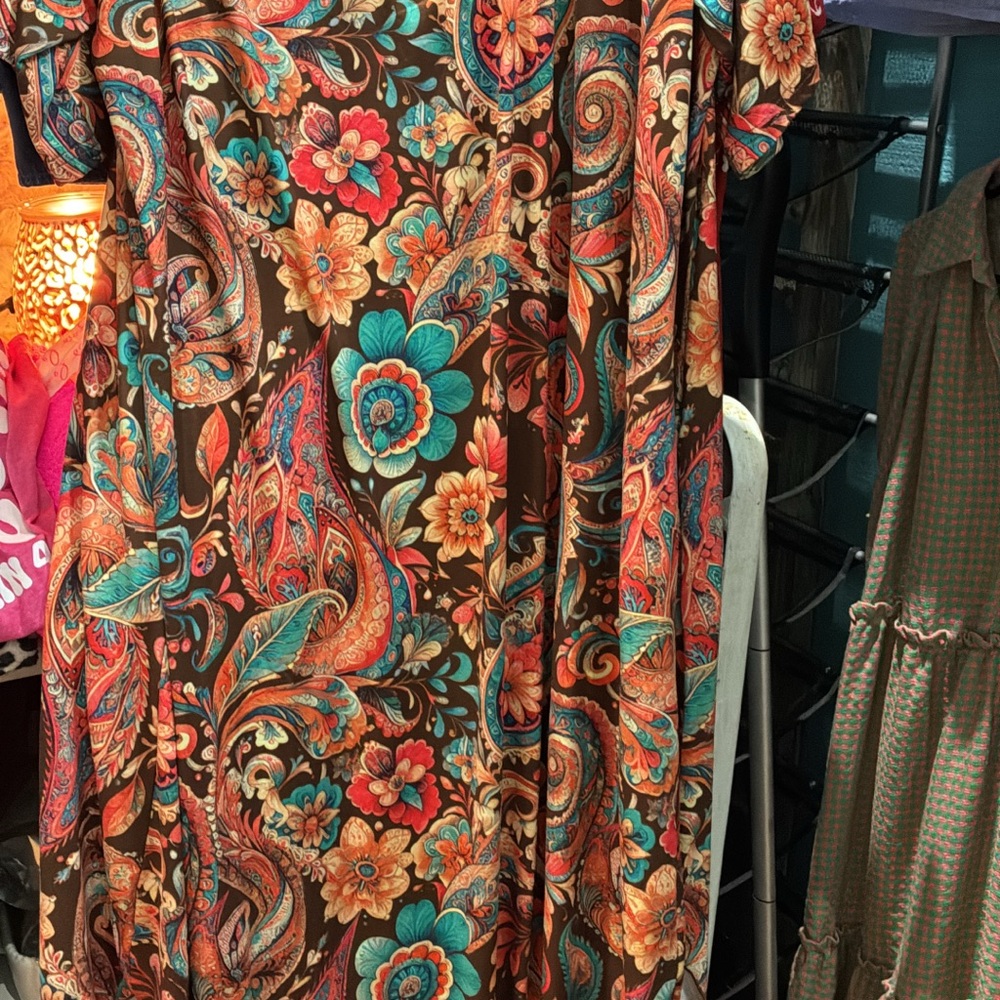 Paisley Floral Maxi Dress in Brown and Teal